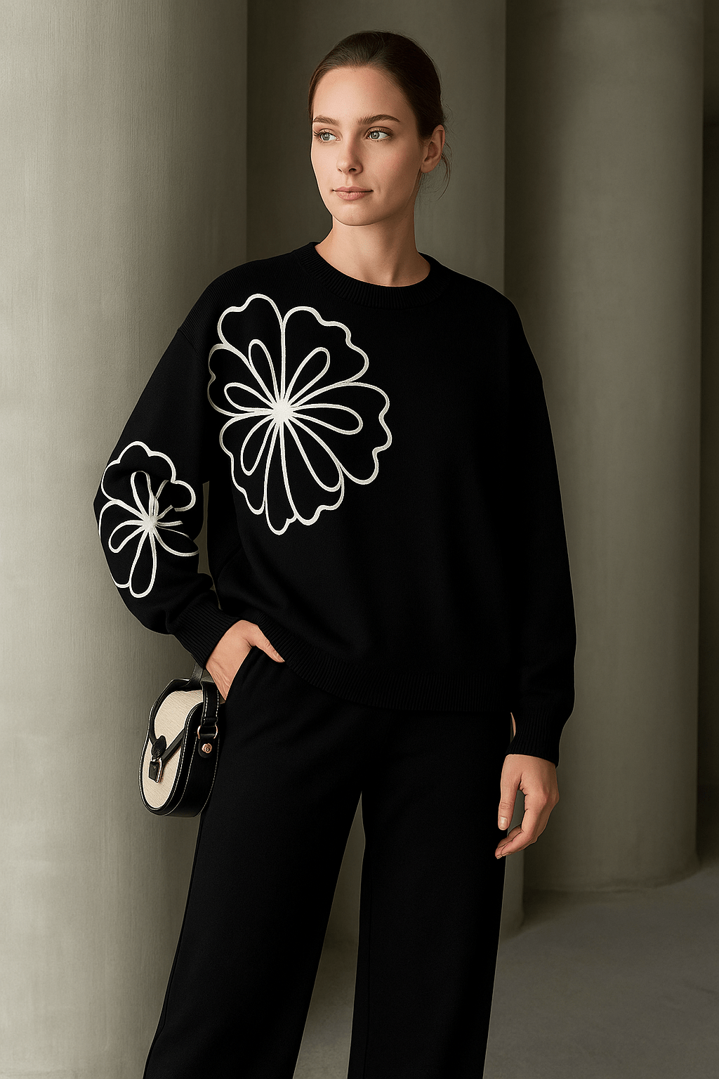 Ensemble pull à motif floral et pantalon ample - Confort cocooning et style bohème moderne MAX for ME