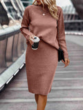 Ensemble pull et jupe en tricot pour femme - Col montant - Manches longues - Jupe crayon ajustée Rosa / XS MAX FOR ME