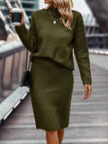 Ensemble pull et jupe en tricot pour femme - Col montant - Manches longues - Jupe crayon ajustée Vert / XS MAX FOR ME