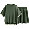 Ensemble short et t-shirt en maille - une allure chic et décontractée - MAX FOR ME Vert armée / S MAX FOR ME