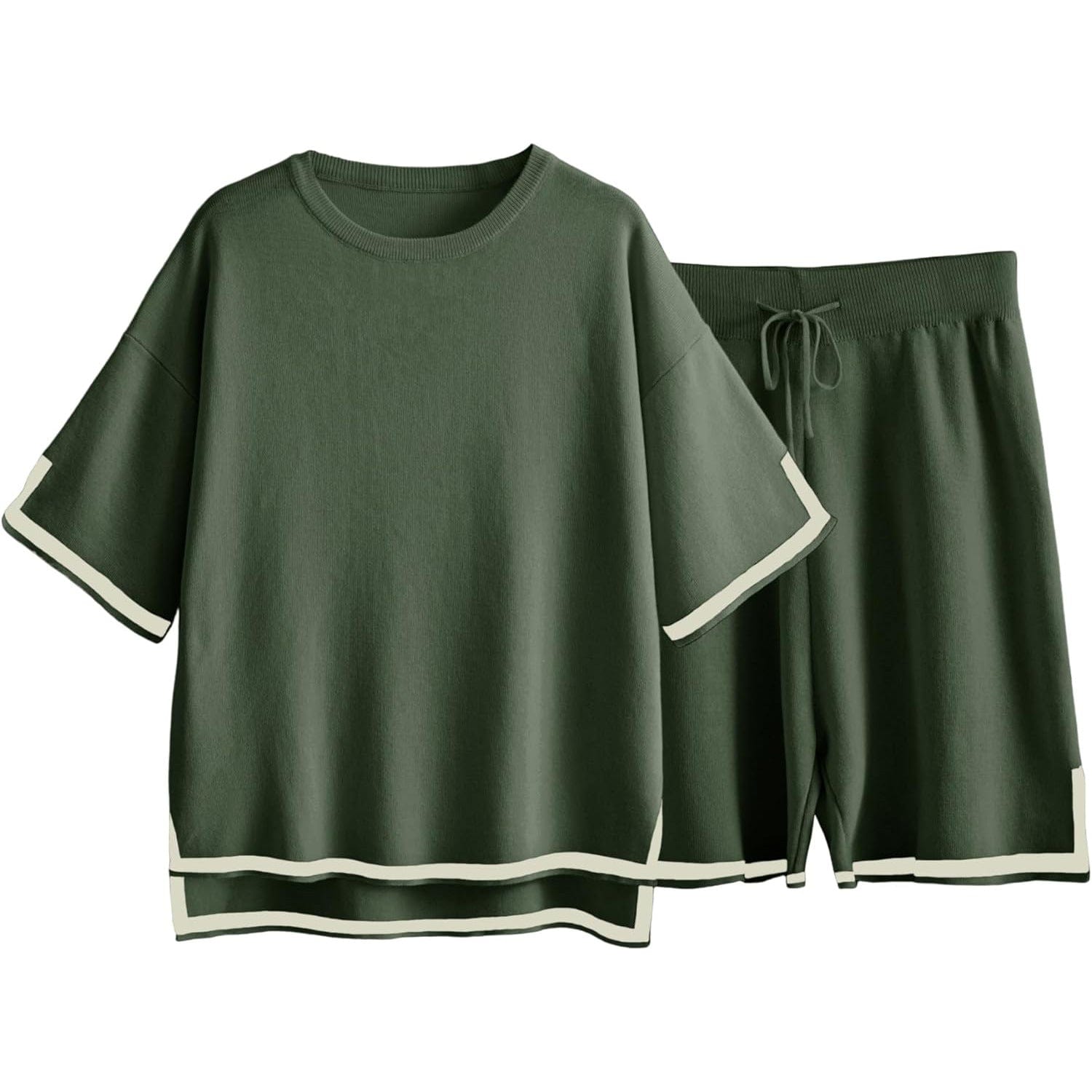Ensemble short et t-shirt en maille - une allure chic et décontractée - MAX FOR ME Vert armée / S MAX FOR ME