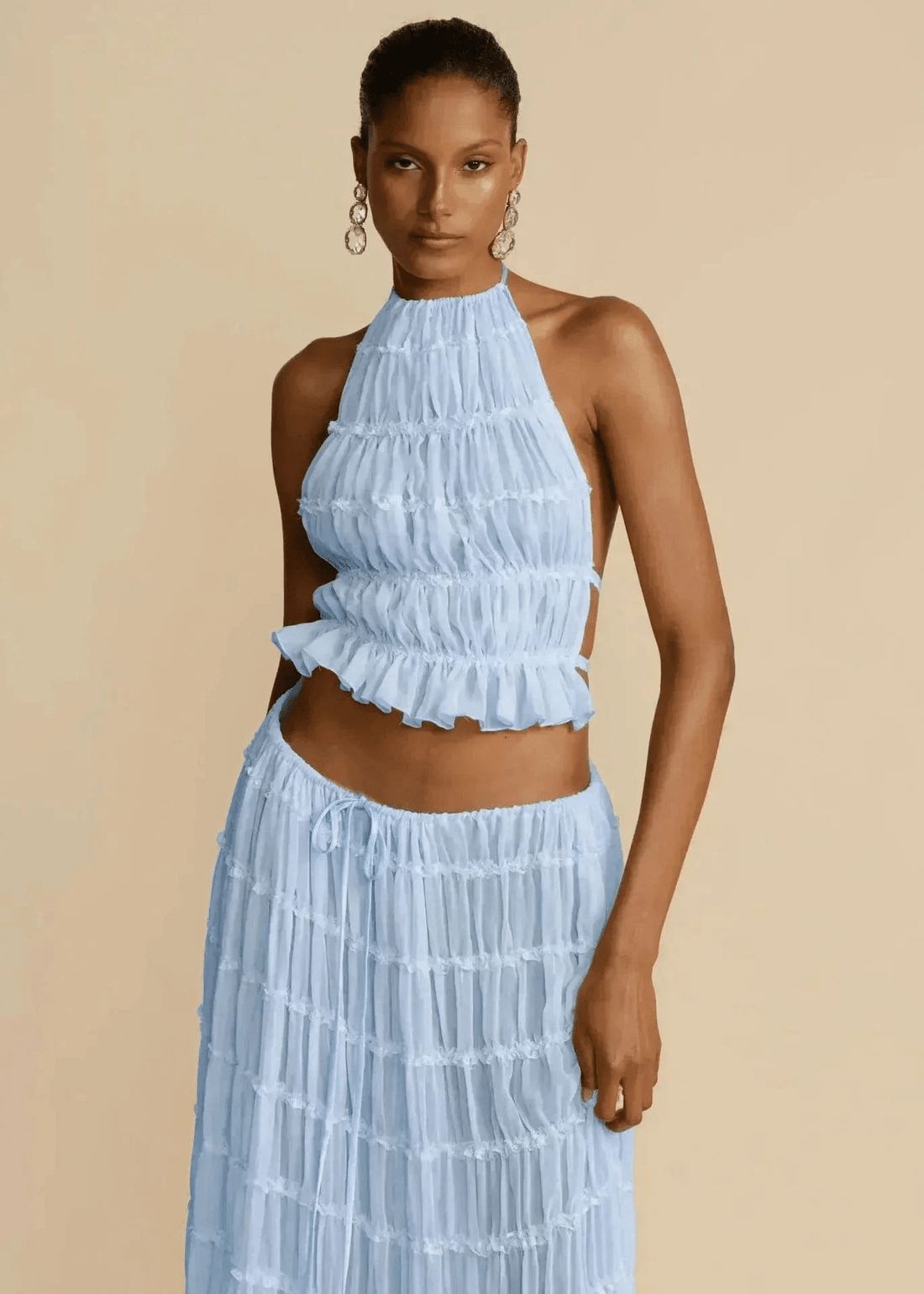Ensemble Stella – Jupe Maxi et Top Dos Nu en Tissu Texturé Léger MAX for ME
