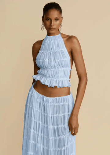 Ensemble Stella – Jupe Maxi et Top Dos Nu en Tissu Texturé Léger MAX for ME