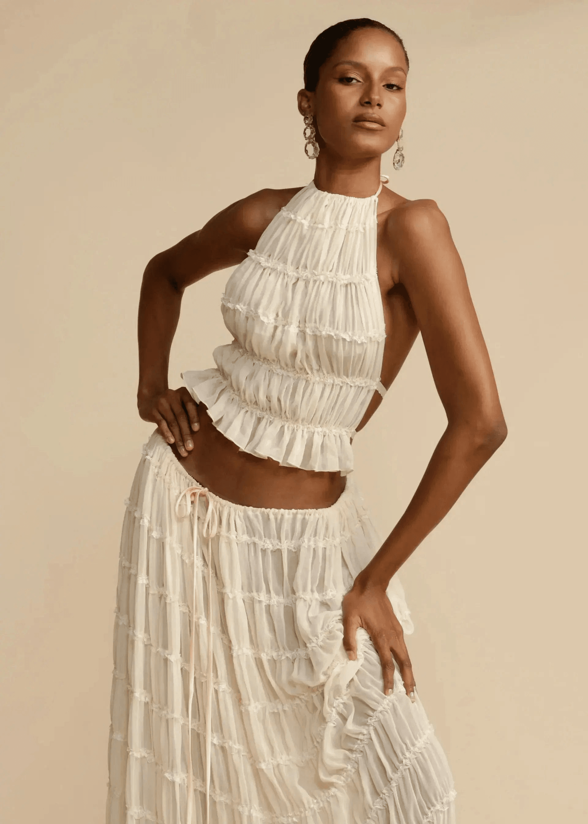 Ensemble Stella – Jupe Maxi et Top Dos Nu en Tissu Texturé Léger MAX for ME