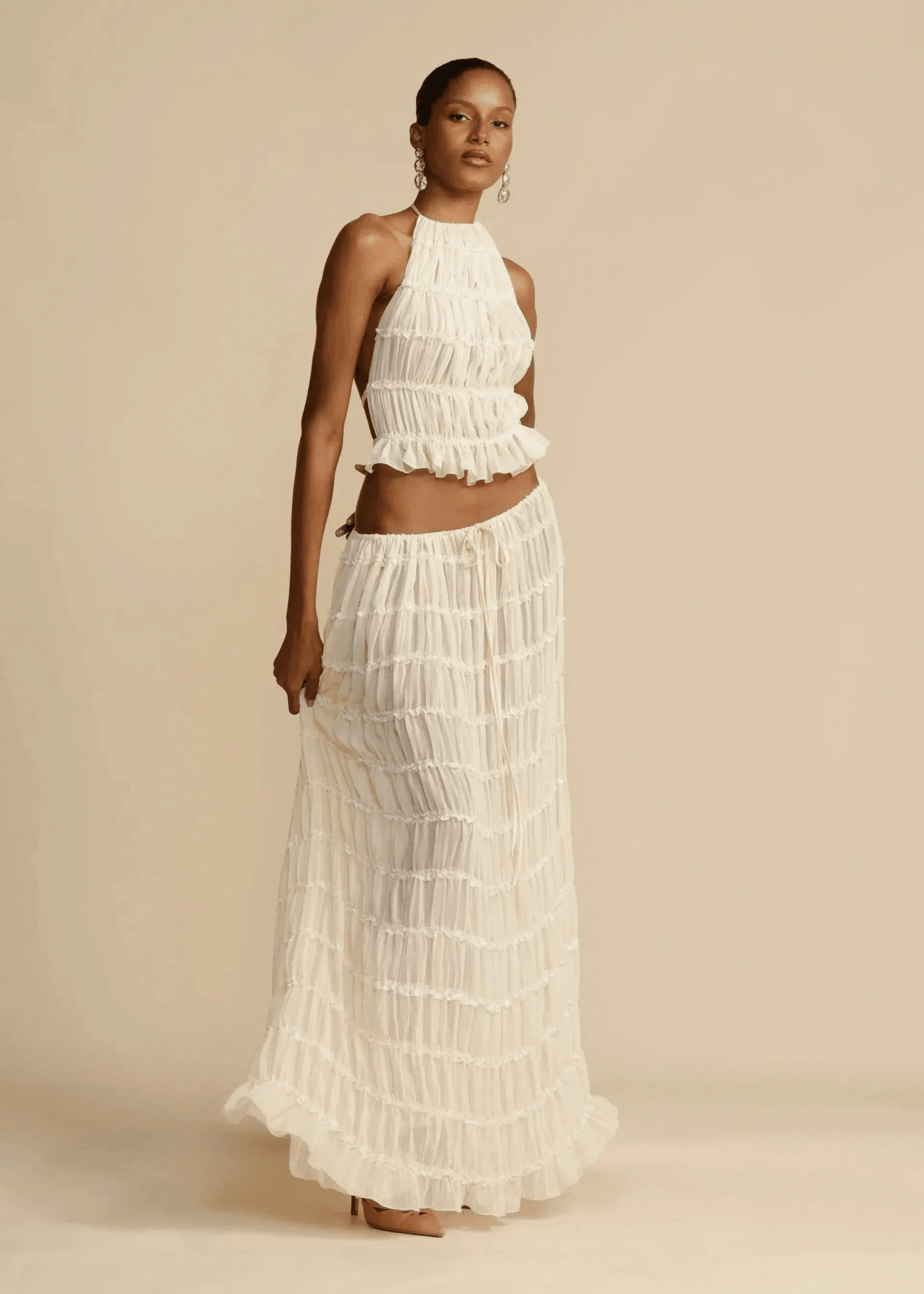 Ensemble Stella – Jupe Maxi et Top Dos Nu en Tissu Texturé Léger MAX for ME