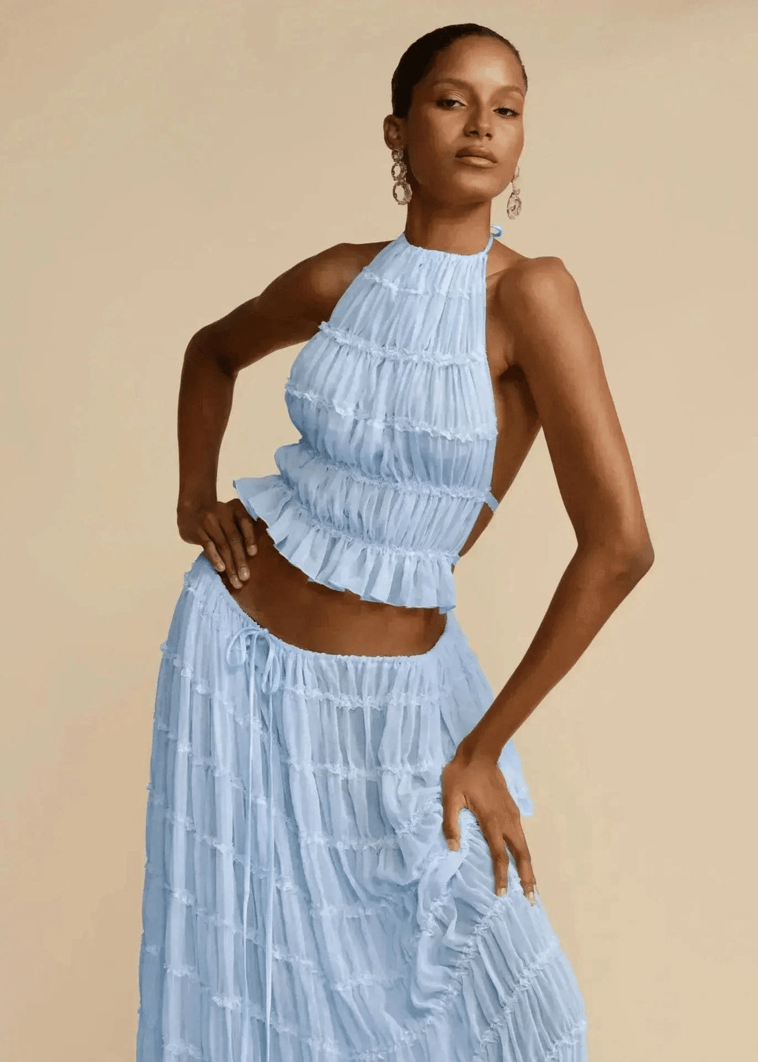Ensemble Stella – Jupe Maxi et Top Dos Nu en Tissu Texturé Léger MAX for ME