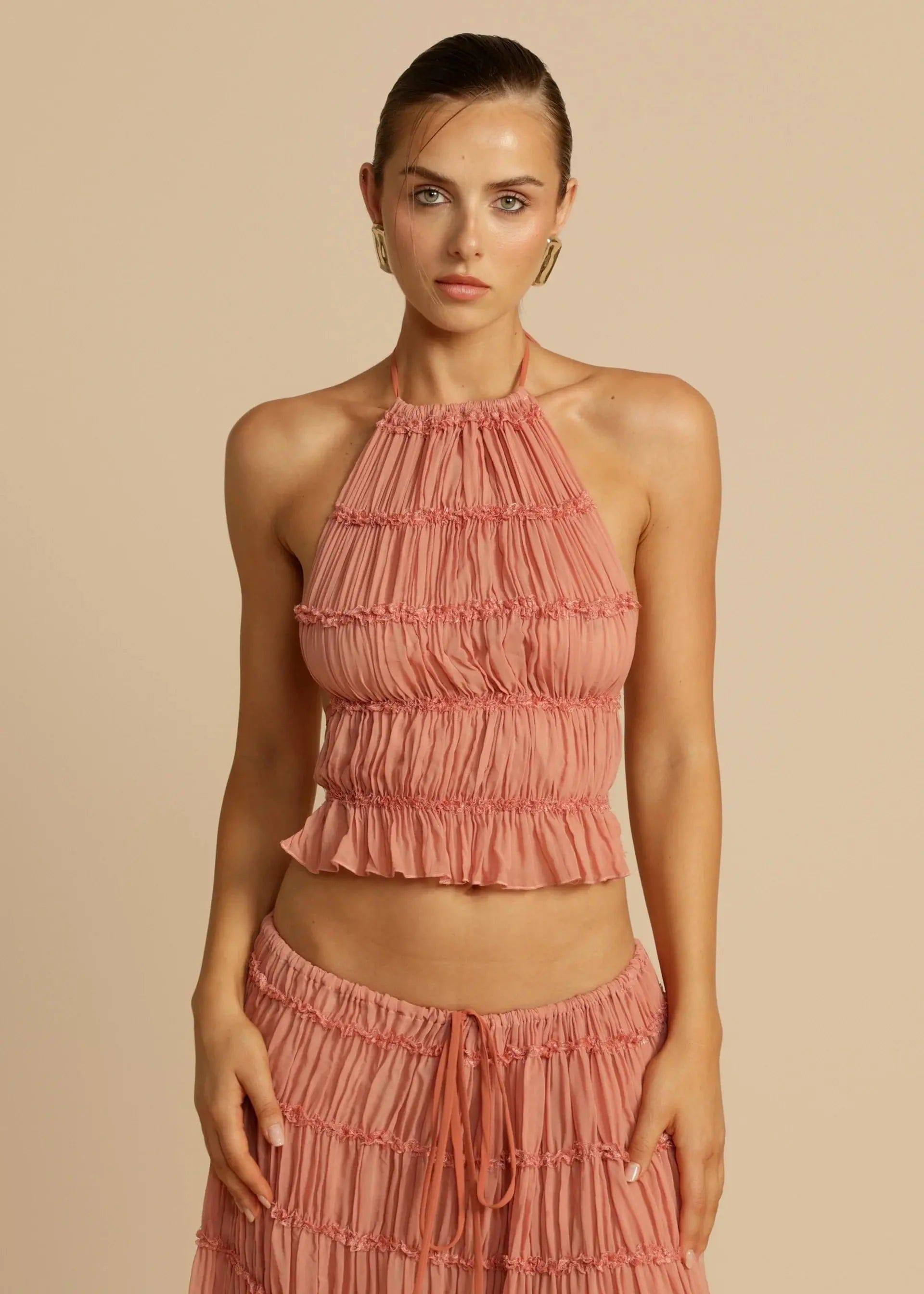 Ensemble Stella – Jupe Maxi et Top Dos Nu en Tissu Texturé Léger MAX for ME