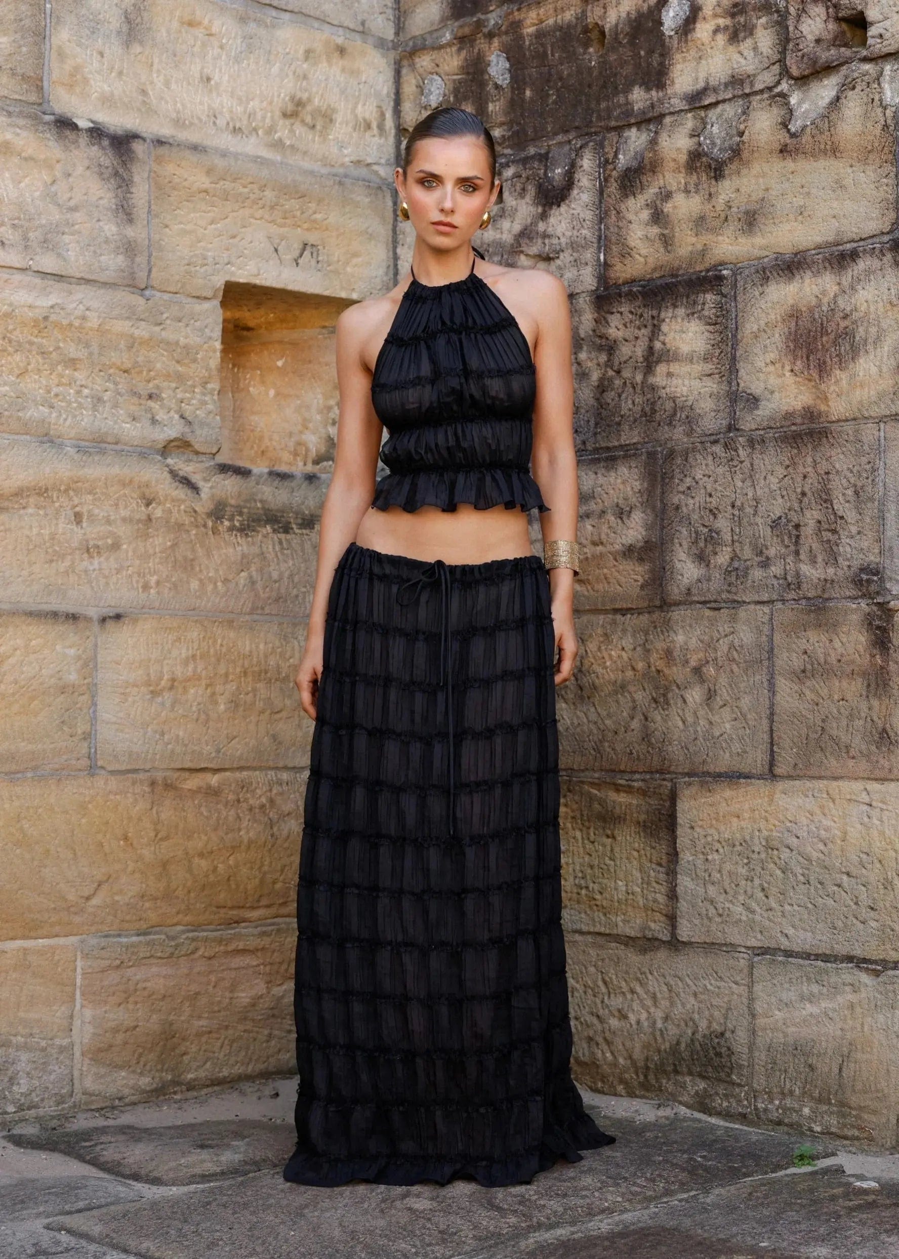 Ensemble Stella – Jupe Maxi et Top Dos Nu en Tissu Texturé Léger MAX for ME