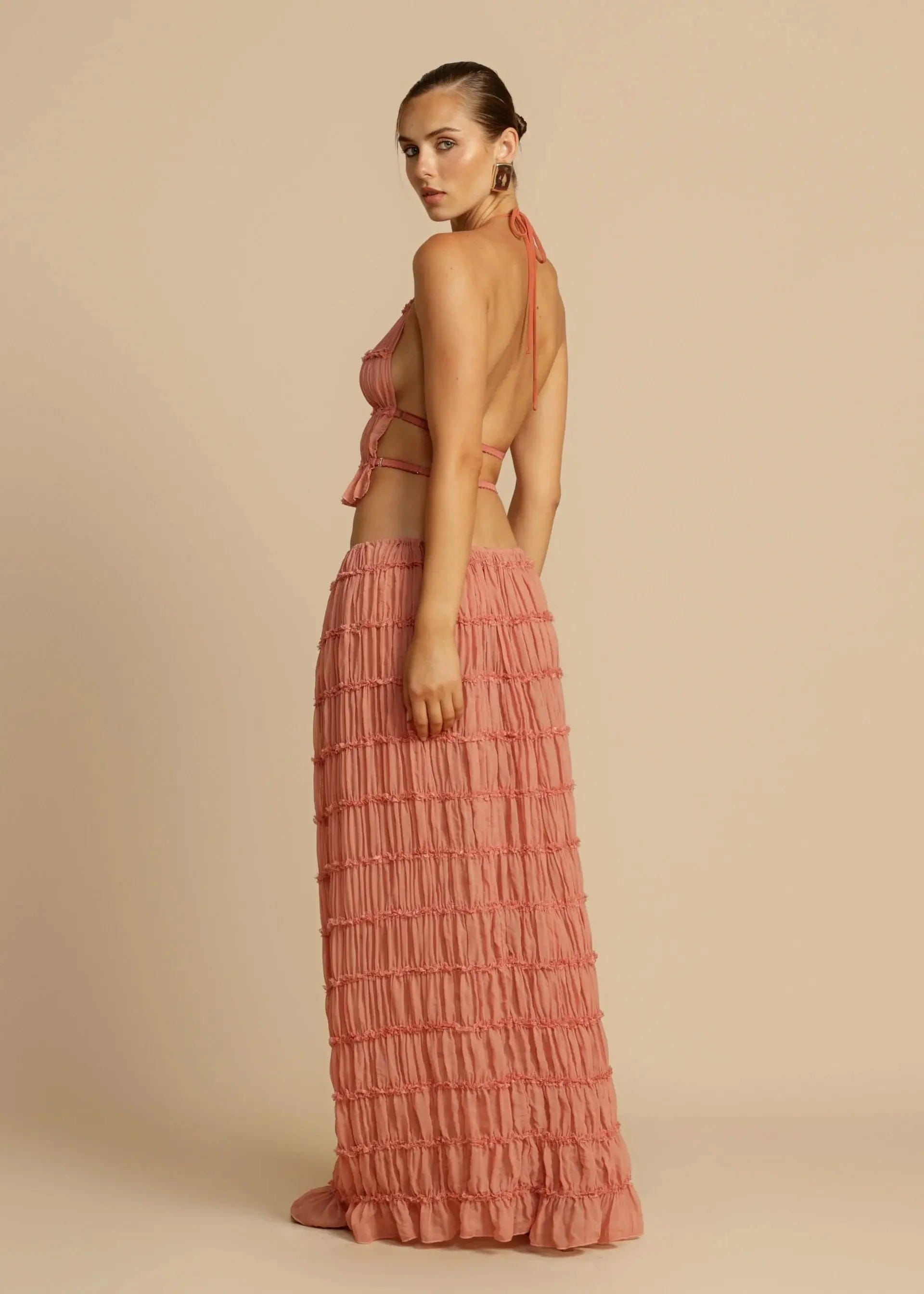 Ensemble Stella – Jupe Maxi et Top Dos Nu en Tissu Texturé Léger MAX for ME