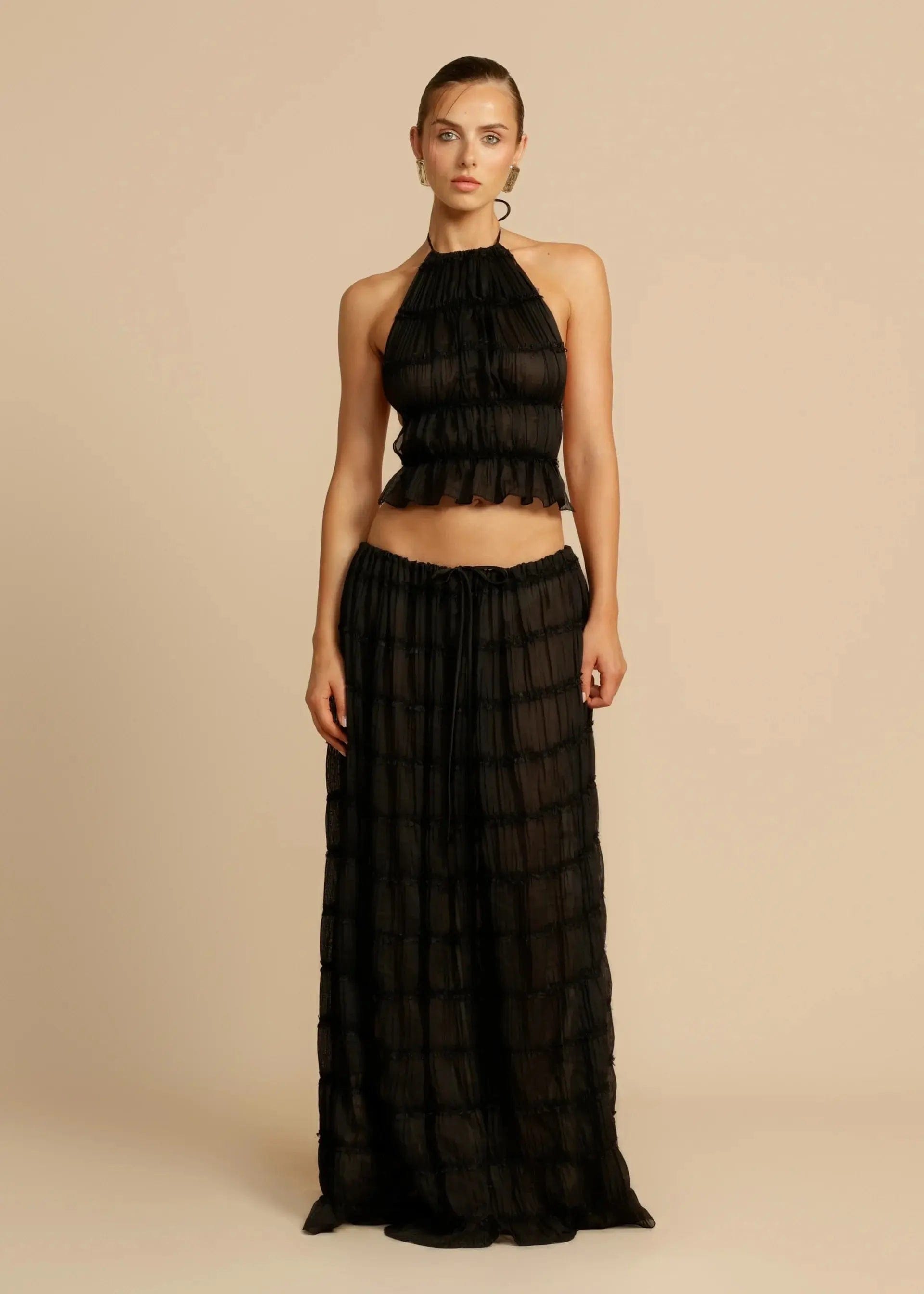 Ensemble Stella – Jupe Maxi et Top Dos Nu en Tissu Texturé Léger MAX for ME