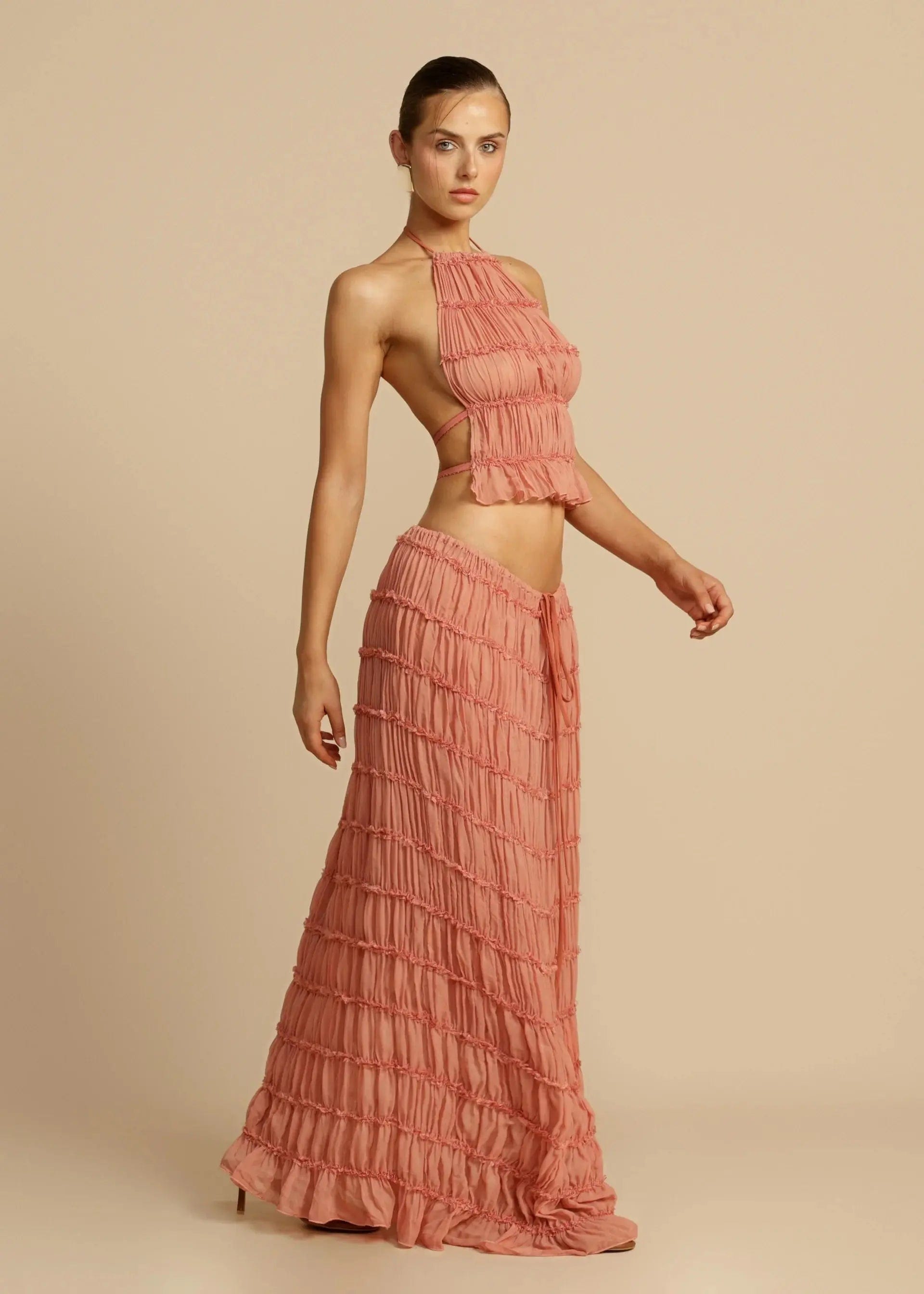 Ensemble Stella – Jupe Maxi et Top Dos Nu en Tissu Texturé Léger MAX for ME