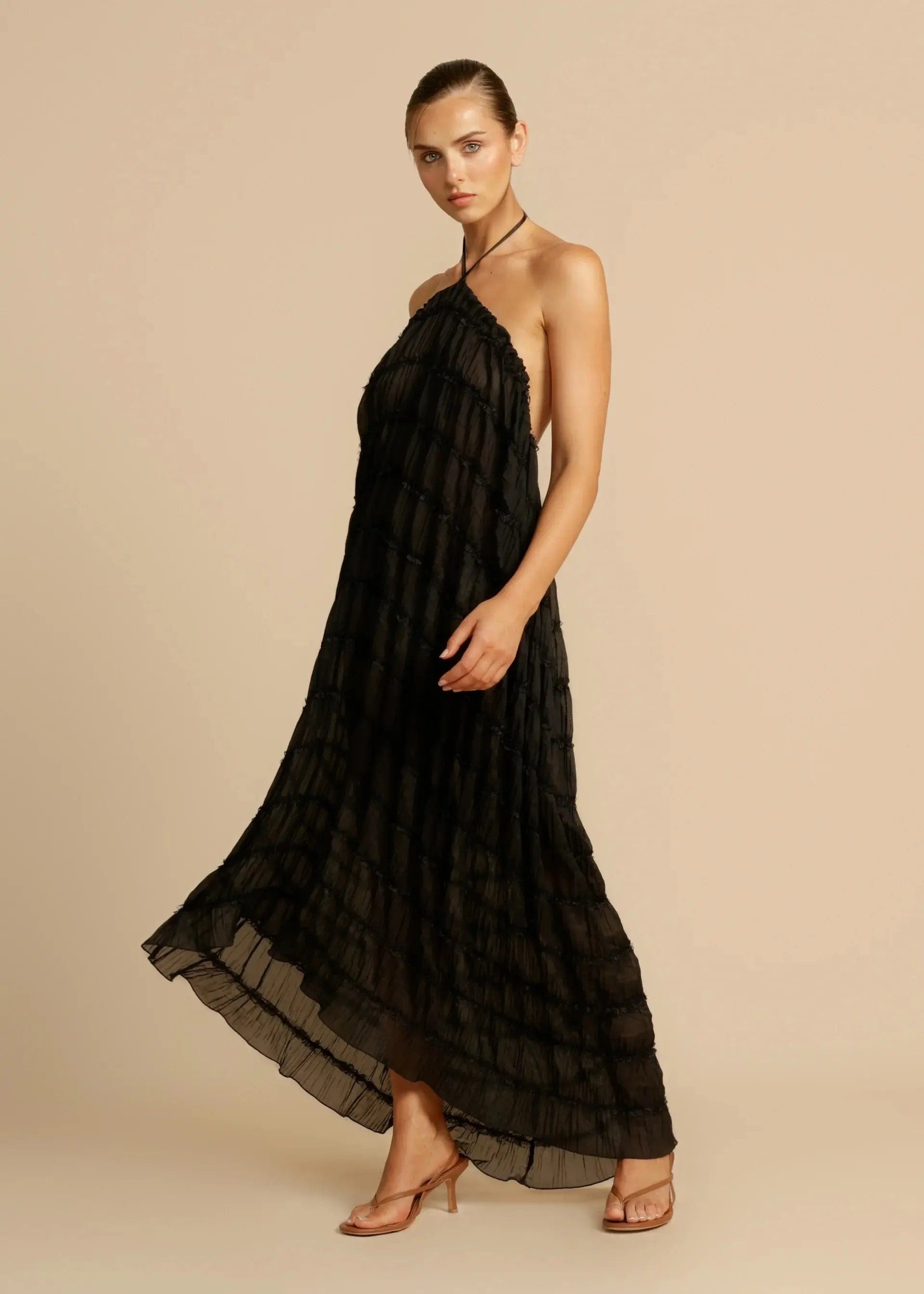 Ensemble Stella – Jupe Maxi et Top Dos Nu en Tissu Texturé Léger Noir / XS MAX for ME