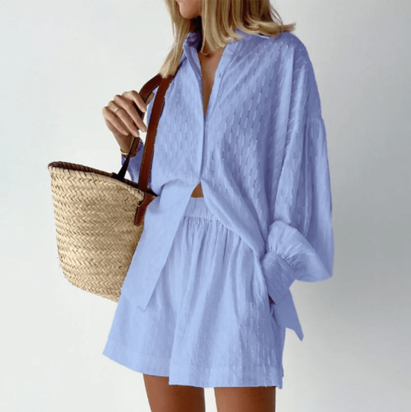 Ensemble Tailleur Femme Élégant en Coton et Polyester – Style Modeste et Confort Universel Bleu clair / S MAX FOR ME