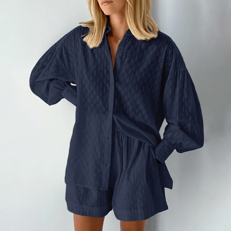 Ensemble Tailleur Femme Élégant en Coton et Polyester – Style Modeste et Confort Universel Bleu foncé / S MAX FOR ME