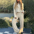 Ensemble tricot pour femme - Pull coupe décontractée et pantalon large - Poignets boutonnés Aprikose / S MAX FOR ME