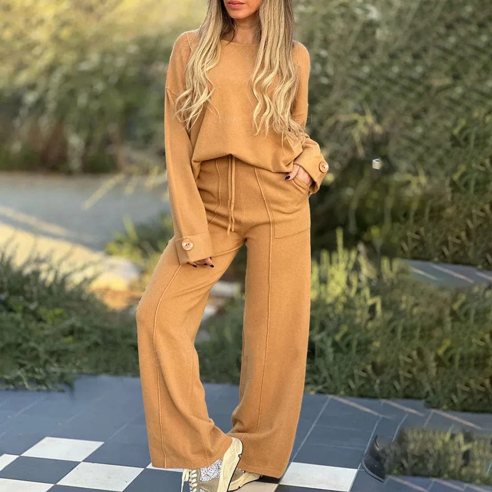 Ensemble tricot pour femme - Pull coupe décontractée et pantalon large - Poignets boutonnés Jaune / S MAX FOR ME
