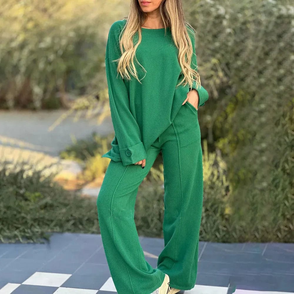 Ensemble tricot pour femme - Pull coupe décontractée et pantalon large - Poignets boutonnés Vert / S MAX FOR ME