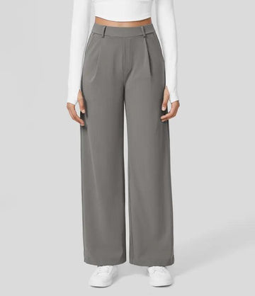 Pantalon large pour femme - Taille haute - Devant plissé - Longueur totale - Poches latérales MAX FOR ME