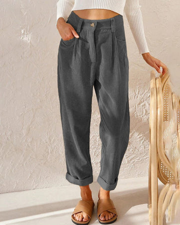 Pantalon plissé en velours côtelé - un style chic et intemporel - MAX FOR ME Gris foncé / S MAX FOR ME