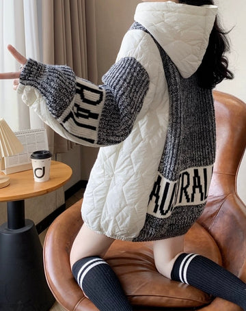 Pull capuche grosse maille gris oversize porté cocooning MAX FOR ME