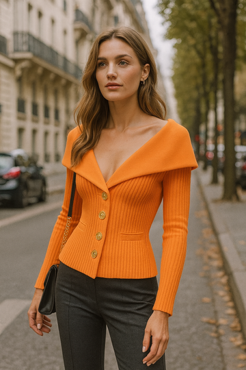Pull cardigan maille fine femme orange vif coupe ajustée MAX FOR ME