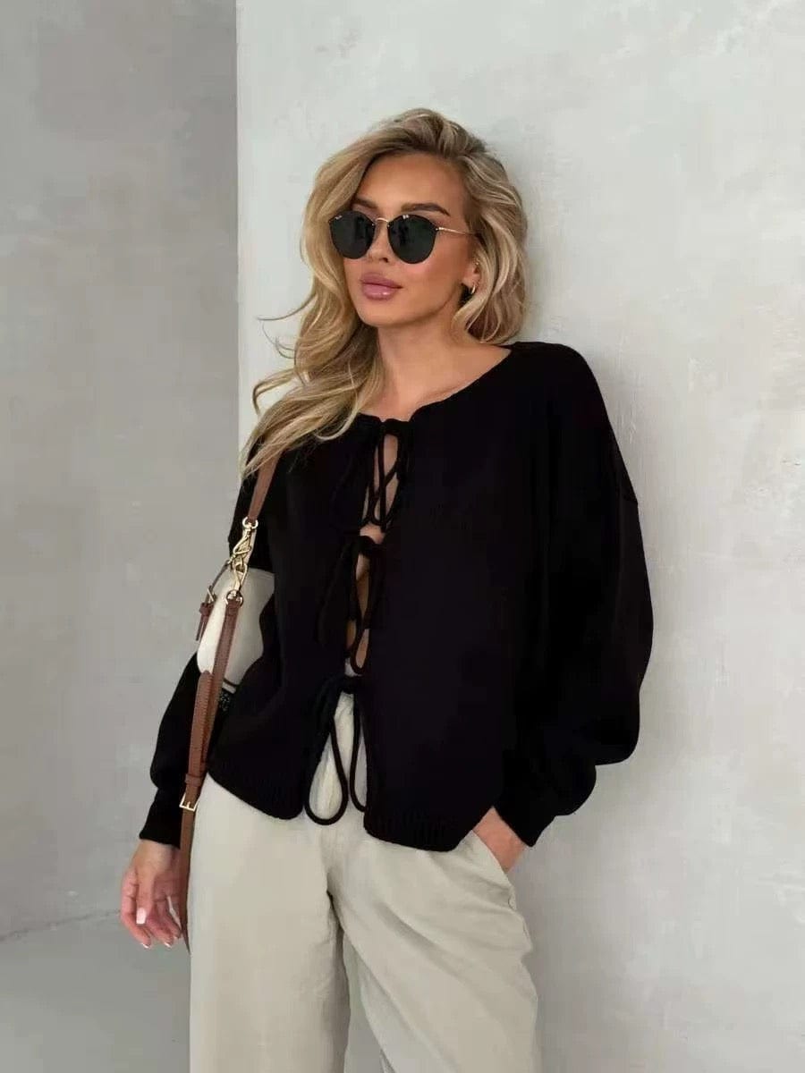 Pull en maille à lacets - décontracté et féminin - MAX FOR ME S / Noir MAX FOR ME