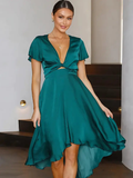 MAX for ME Vert / 42 Robe à Jupe Irrégulière et Col en V