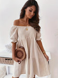 Robe courte épaules dénudées – coupe fluide et style bohème estival Beige / S MAX FOR ME