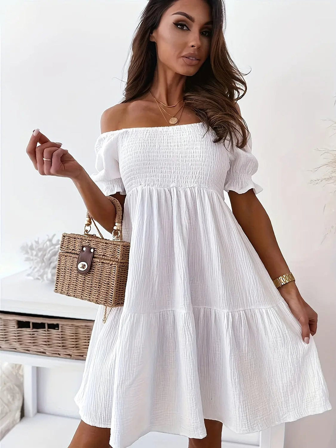 Robe courte épaules dénudées – coupe fluide et style bohème estival MAX FOR ME