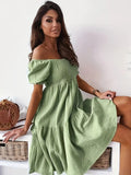 Robe courte épaules dénudées – coupe fluide et style bohème estival Vert Clair / S MAX FOR ME