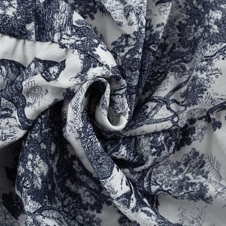 Robe courte imprimée style toile de Jouy – Col chemise et ceinture à nouer MAX FOR ME