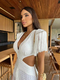 MAX for ME Robe De Soirée Longue en Dentelle avec Franges et Découpes