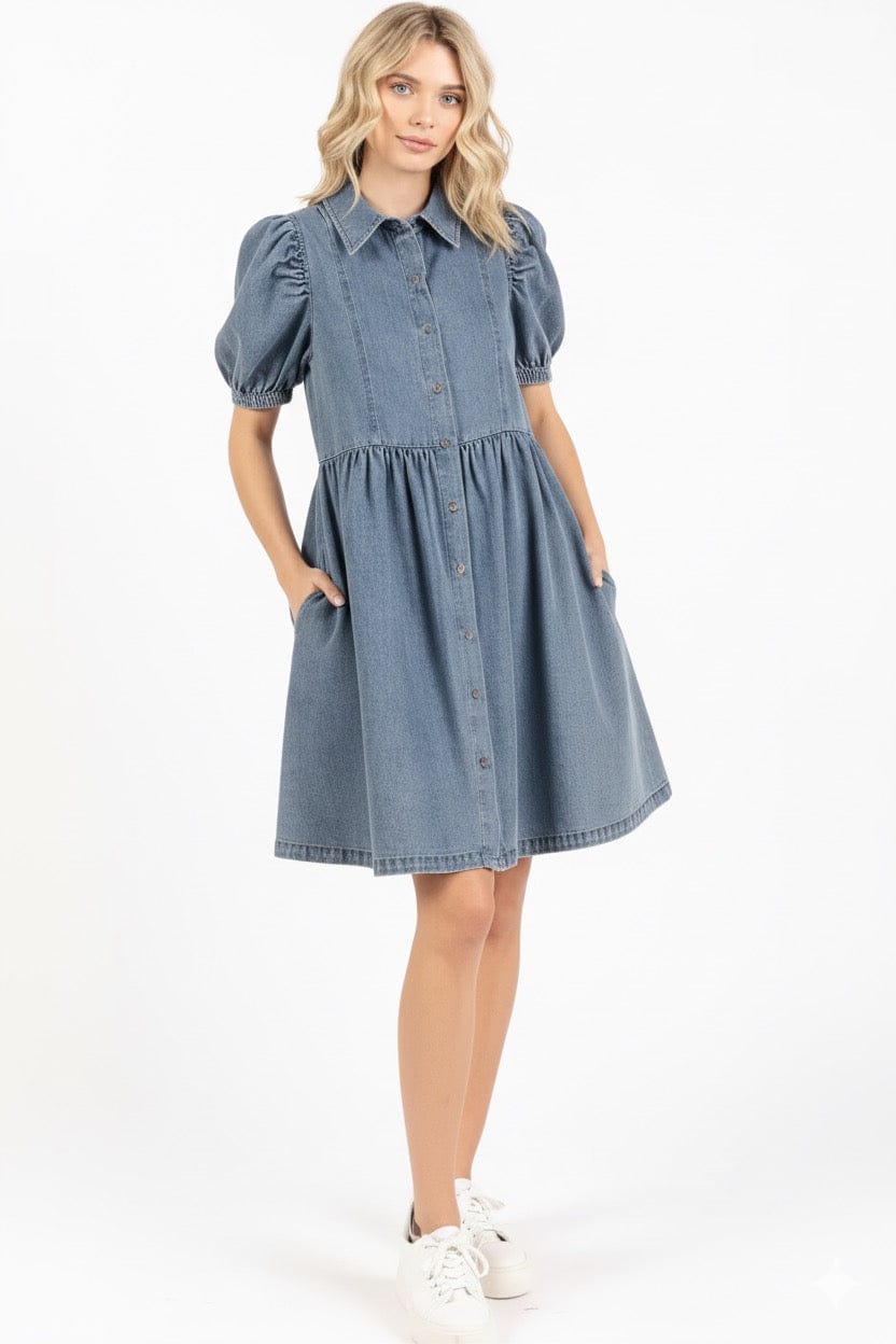 Robe en jean à manches bouffantes - un style chic et décontracté - MAX FOR ME MAX FOR ME