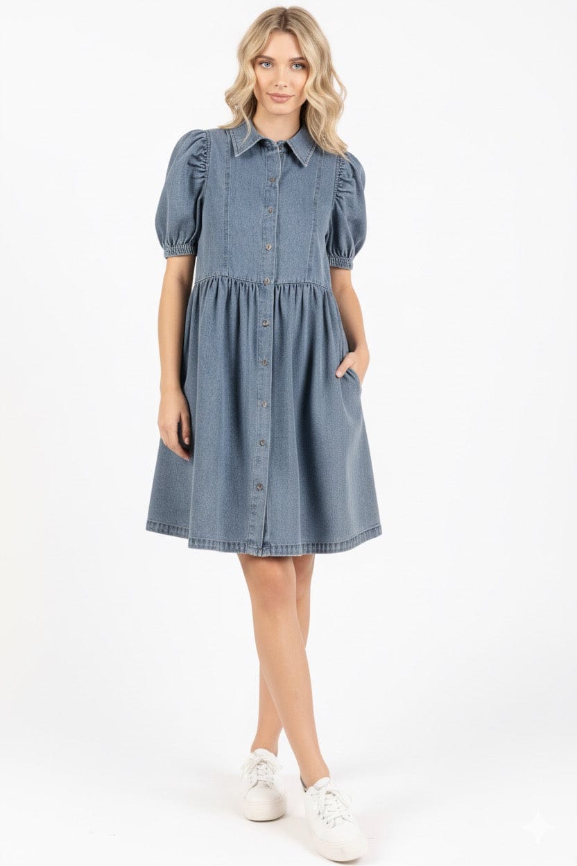Robe en jean à manches bouffantes - un style chic et décontracté - MAX FOR ME MAX FOR ME