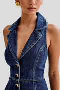 Robe en Jean Sans Manches pour Femmes – Boutonnage Central MAX FOR ME