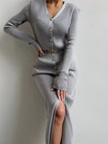 Robe en maille col V boutonnage simple longue - Gris clair / S MAX for ME