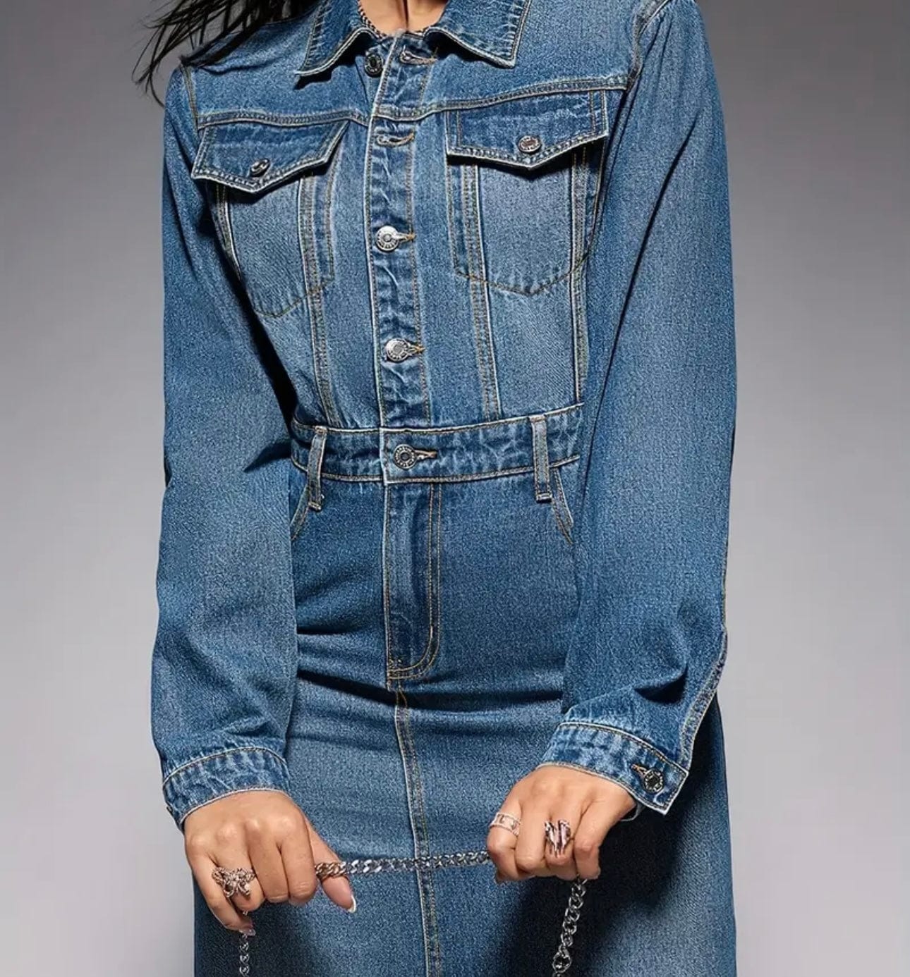 Robe jean longue femme manches longues décontractée - polyvalent jour soir - MAX FOR ME MAX for ME