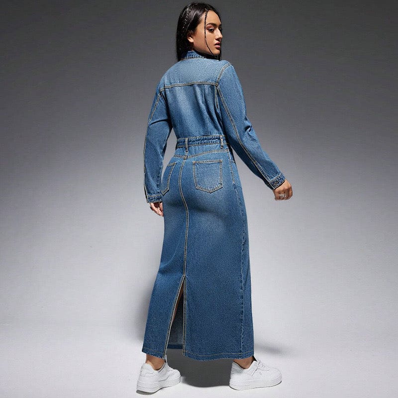 Robe jean longue femme manches longues décontractée - polyvalent jour soir - MAX FOR ME MAX for ME