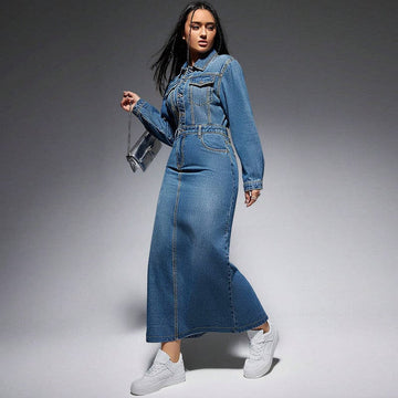 Robe jean longue femme manches longues décontractée - polyvalent jour soir - MAX FOR ME MAX for ME