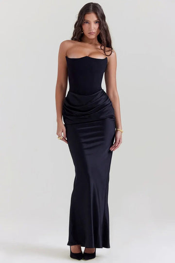 MAX for ME Robe longue Alessia avec corsage structuré et jupe drapée