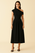 Robe Longue Asymétrique en Jersey – Élégance Structurée et Confort Moderne Noir / S MAX FOR ME