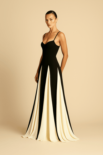 Robe Longue Bicolore – Bretelles Fines et Jupe Fluide Contrastée MAX FOR ME