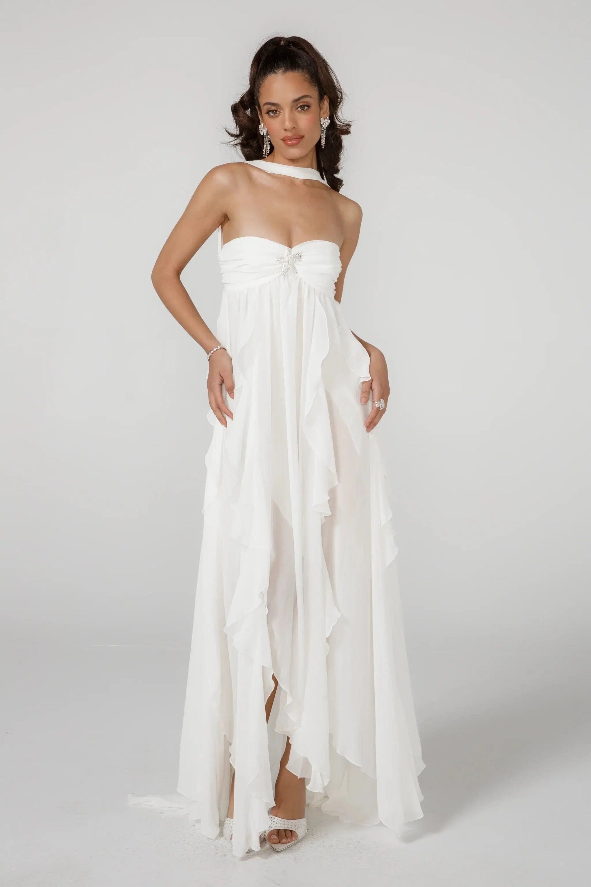 MAX for ME Robe longue Elisa avec volants et dos nu