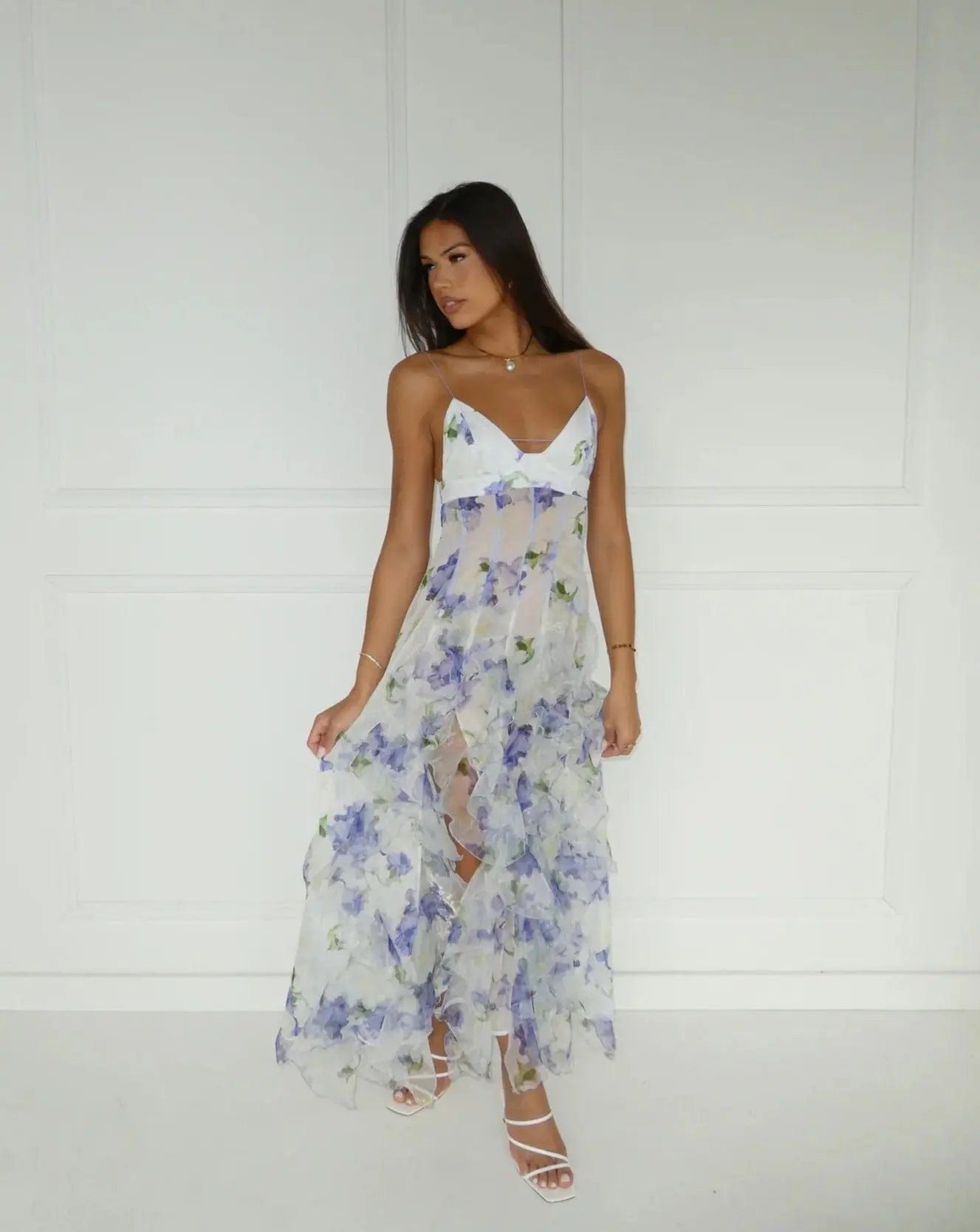 MAX for ME Robe longue Ella en georgette légère avec volants