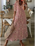 Robe longue fleurie bohème – manches bouffantes et décolleté en V Rose / S MAX FOR ME