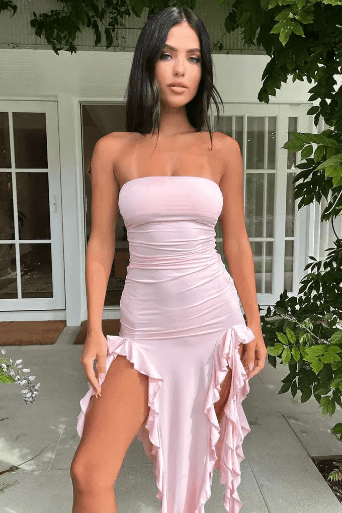 Robe longue Léa en georgette – fluidité sensuelle et détails raffinés MAX for ME