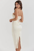 MAX for ME Robe Longue Satinée avec Perles et Dos Lacé