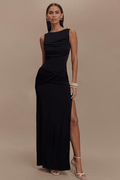 Robe longue silhouette – Fente élégante & dos drapé MAX FOR ME