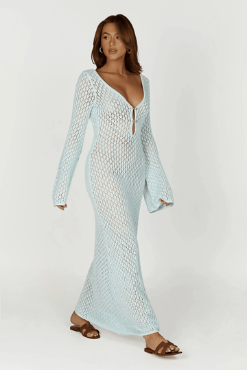 Robe Longue transprente en Crochet avec Manches Évasées