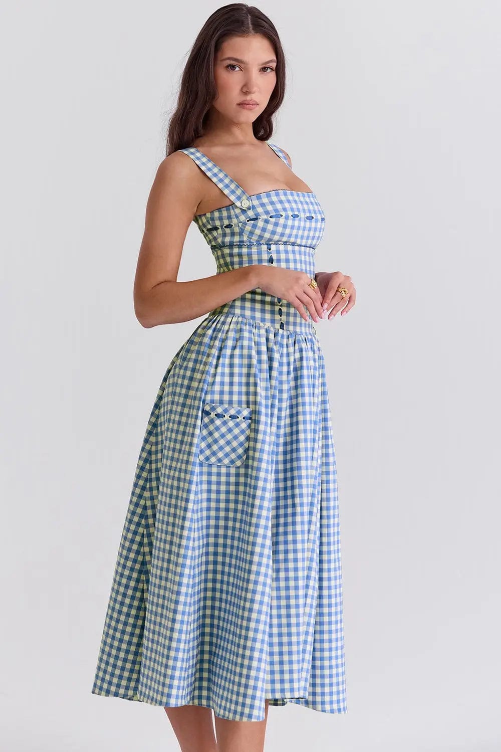 MAX for ME Robe "Margaux" en Vichy avec Détails Ruban et Poches